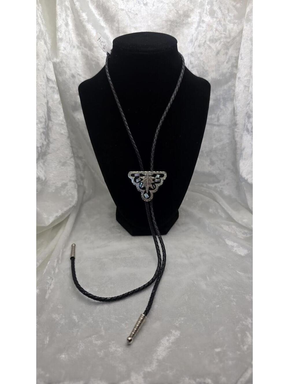 Southwestern Bolo Tie Necklace Abalone Inlay Thunderbird Western Cowboy Necklace